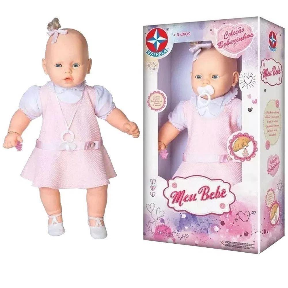 Boneca Bebezinho Reborn Vestido Rosa Claro Estrela