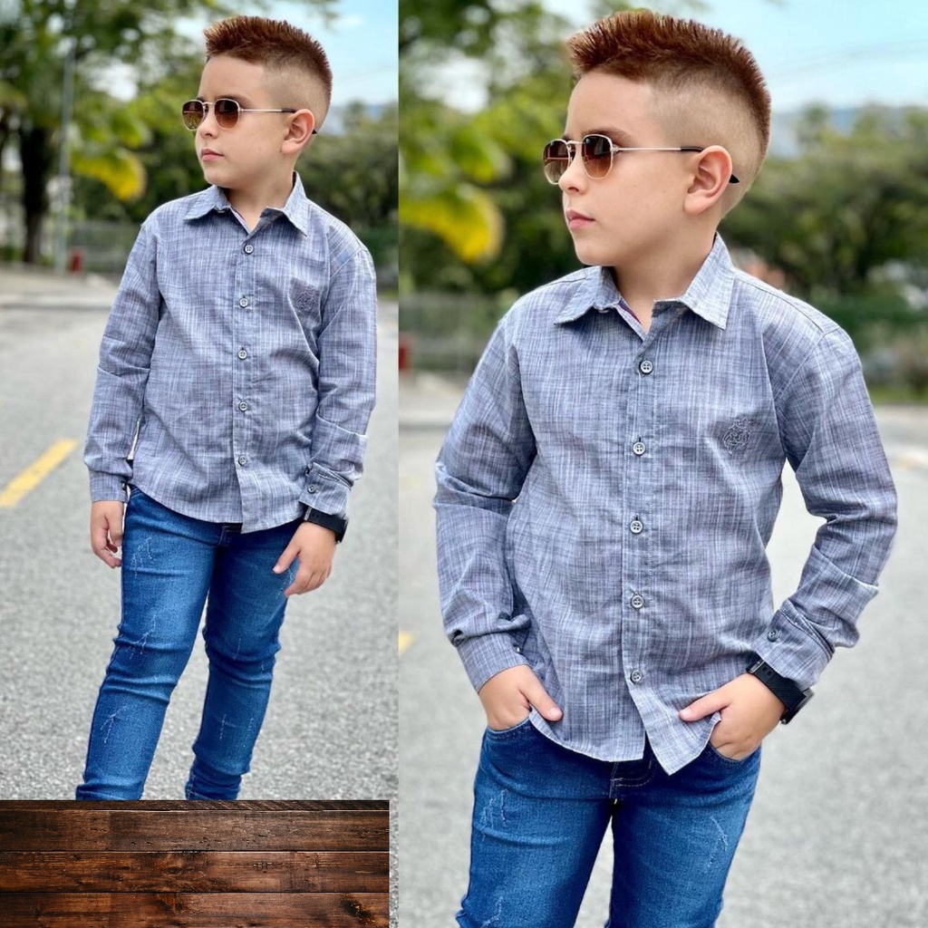 Camisa social e calça best sale jeans infantil