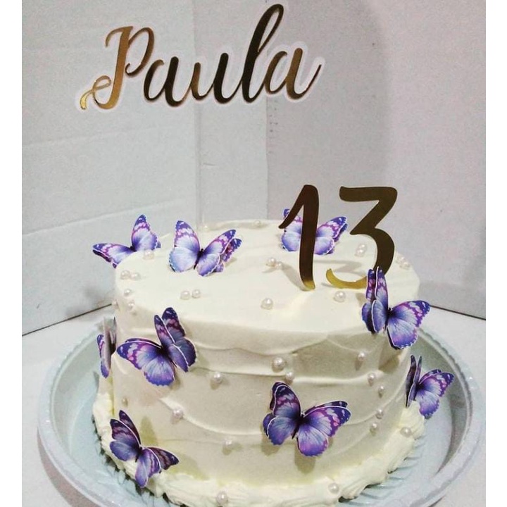 Topo de bolo borboletas personalizado com nome idade faz a boa 