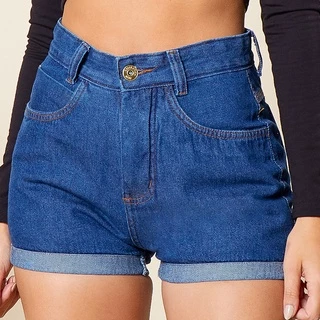 Shorts Jeans Feminino Mom Com Bolsos