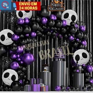 Kit 50 Balões Preto + 25 Roxo CROMADO Para decoração Festas Eventos Halloween