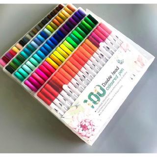 Kit com 48 canetas ponta dupla pincel estilo brushpen e ponta fina/lembrancinhas de aniversário/material escolar/fine line/caneta
