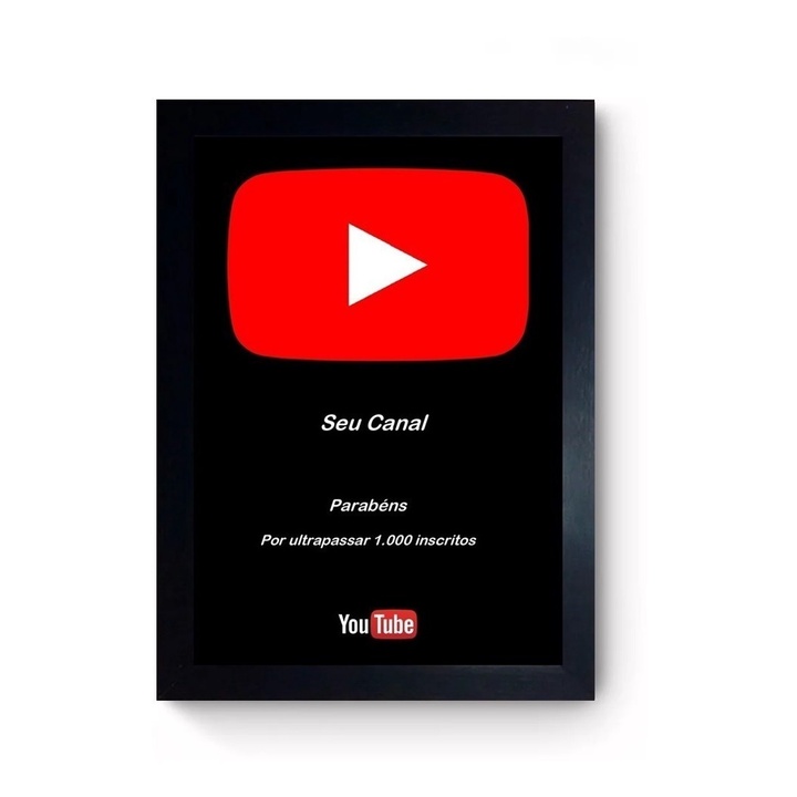 Quadro Placa De 1000 Inscritos Youtube com seu nome 44X32