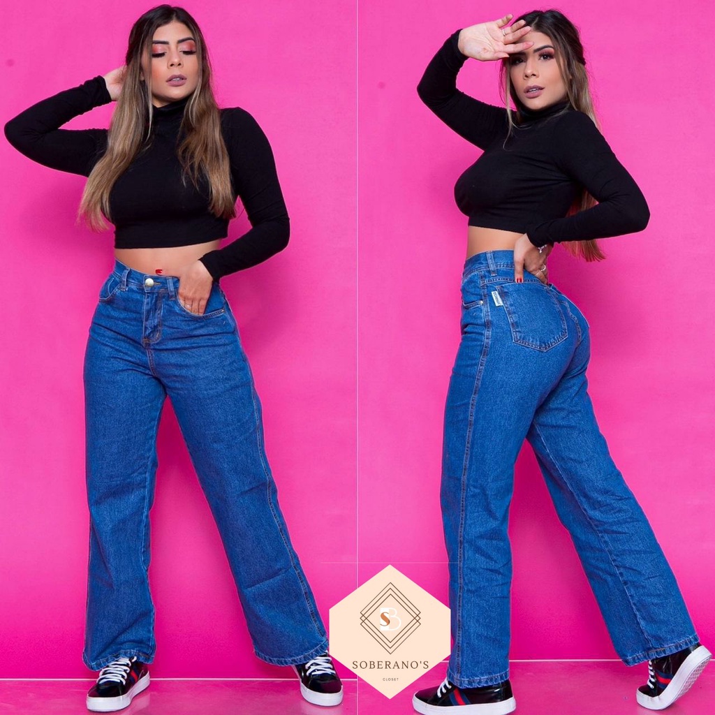 Calça Jeans Feminina Cintura Alta Com Lycra Algodão Poliéster Elastano