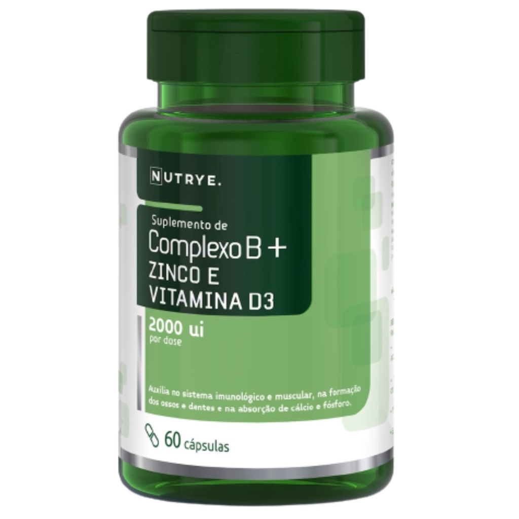 Vitaminas Complexo B ( B1 B2 B3 B5 B6 B7 B9 B12 ) + Zinco + Vitamina D3 60 Capsulas 500mg