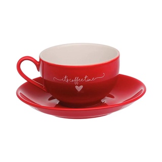Conjunto de Xicaras para Cha com Pires de Porcelana Lamour Vermelha 160ml 6 Pecas JGCH-044VM Hauskraft