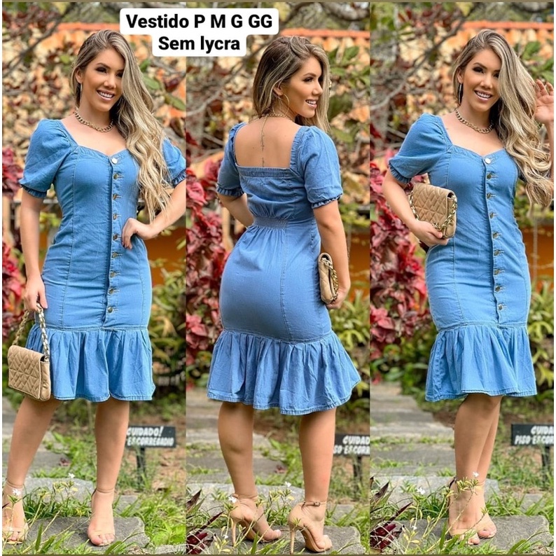 Vestido Jeans Moda Evangélica 21098