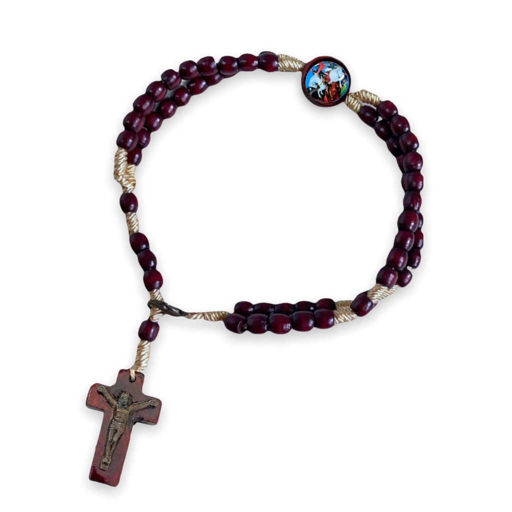 Terço São Jorge De Pulso Pulseira Madeira 24cm