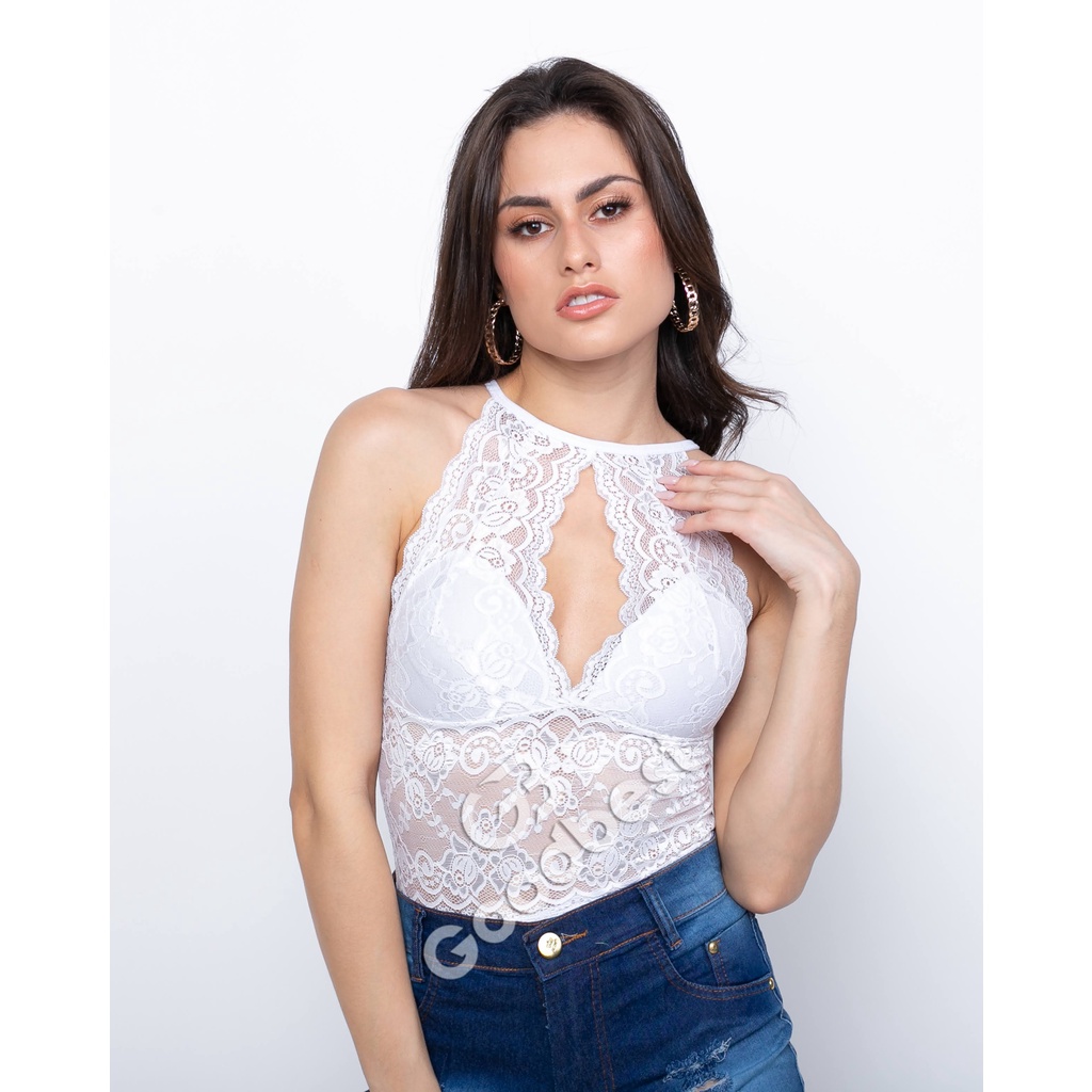 Body Renda Triangular aberto Rendado Bojo Collant | Shopee Brasil
