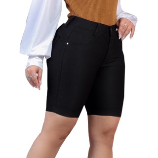 Shorts Jeans Cintura Alta Meia Coxa C/ Lycra Bermudas Modelagem Levanta Bumbum