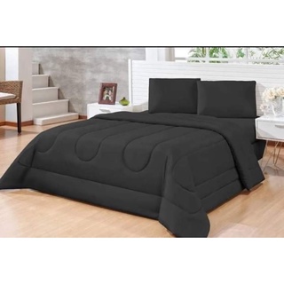 Edredom Casal Queen 3pcs Cobertor Frio Quente Inverno Preto Liso