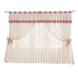 Cortina Quarto Infantil Menina Laço 2 Metros Decoracao de Princesa Delicada Feminina Estampada Floral com Voil Voal