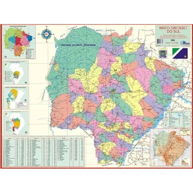 Mapa Político E Rodoviário Mato Grosso Do Sul 120 cm X 90 cm | Shopee ...