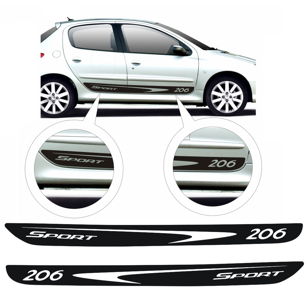 Adesivo Decorativo Para Carro Peugeot 206 Faixa Lateral Modelo 206 Sport  Adesivos Carro Esportivo Tuning 2 ou 4 Portas