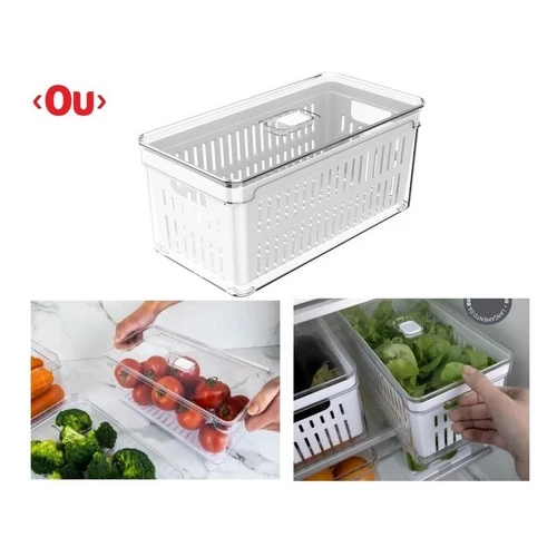 Organizador De Geladeira Com Escorredor Tampa 5l Clear Fresh