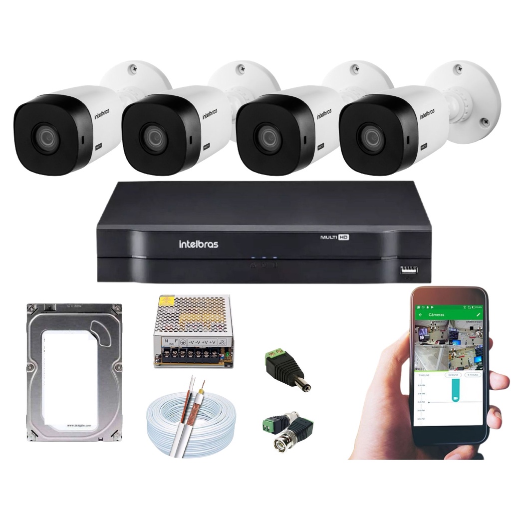 Kit Dvr Multi Hd 4 Canais Intelbras Mhdx 4 Câmeras Externa | Shopee Brasil