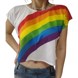 Cropped Camisetinha Arco íris Tamanhos Único e Plus