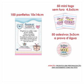 Kit Papelaria Combo Empreendedor Panfletos mimo agradecimento + Mini cartões Tag sem Furo + Adesivos mod 38