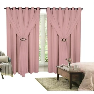Cortina Corta Luz 4,00m X 2,30m 100% Blackout Com Voil Rosa Para Sala Ou Quarto Para Varão Simples