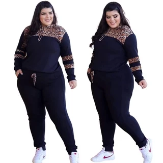 Conjunto Plus Size Malha Crepe Blusa E Calça Até O 56
