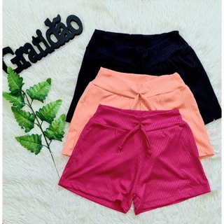 Kit Com 3 Shorts Feminino Básico Cintura Alta Malha P ao GG