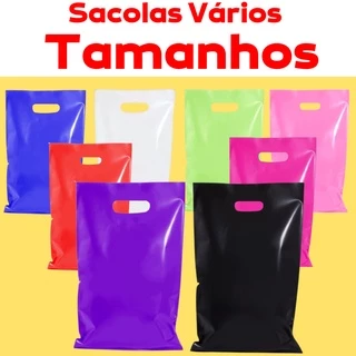 Sacola Plástica Boca de Palhaço Alça Vazada 50UN Vários Tamanhos e Cores