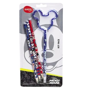 Kit escolar mickey MOLIN 3 lápis + 1 caneta decorada