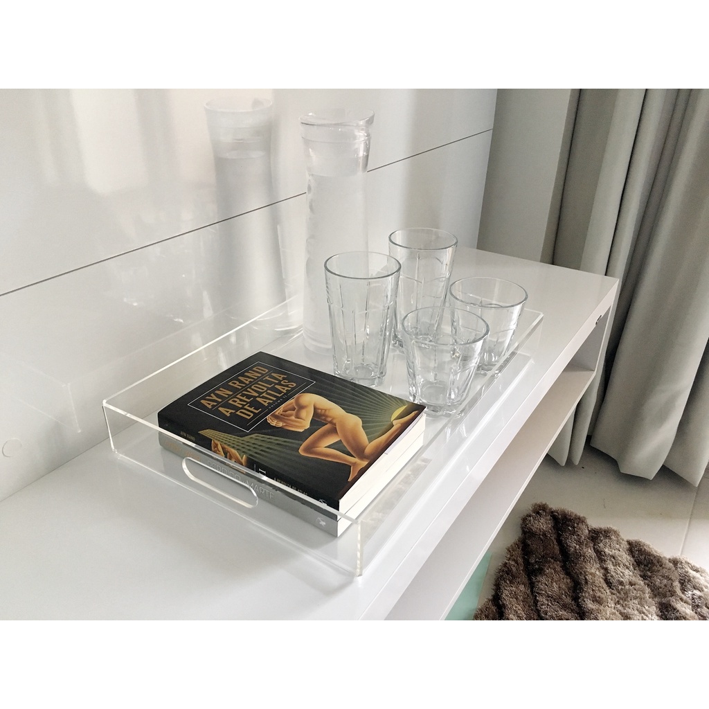 Bandeja decorativa grande para sala, quarto ou cozinha - Transparente