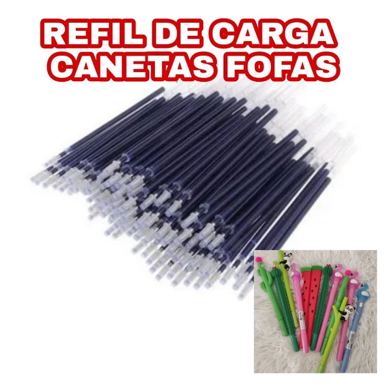 Refil de Carga de Caneta 4 peças Gel Ponta 0.4mm Cores Azul, Preto ou Vermelho 13cm