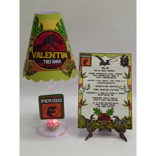 COMBO: 5 Abajures taça c/ LED + 5 Plaquinhas de agradecimento Jurassic Park