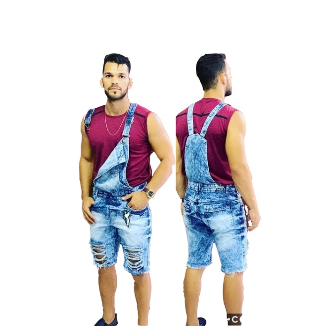 Jardineira jeans 2024 masculina curta