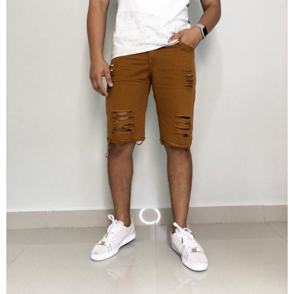 Short jeans hot sale bege masculino