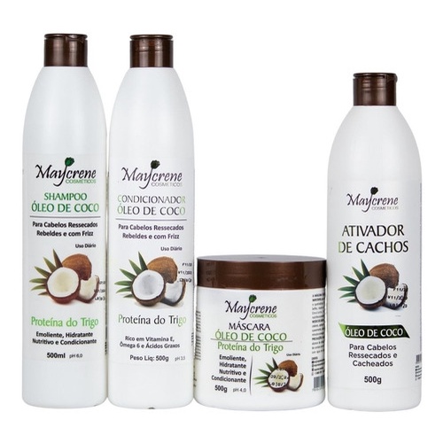 Kit 3 Shampoo Para Cabelo Cacheados Óleo Coco 500ml Maycrene