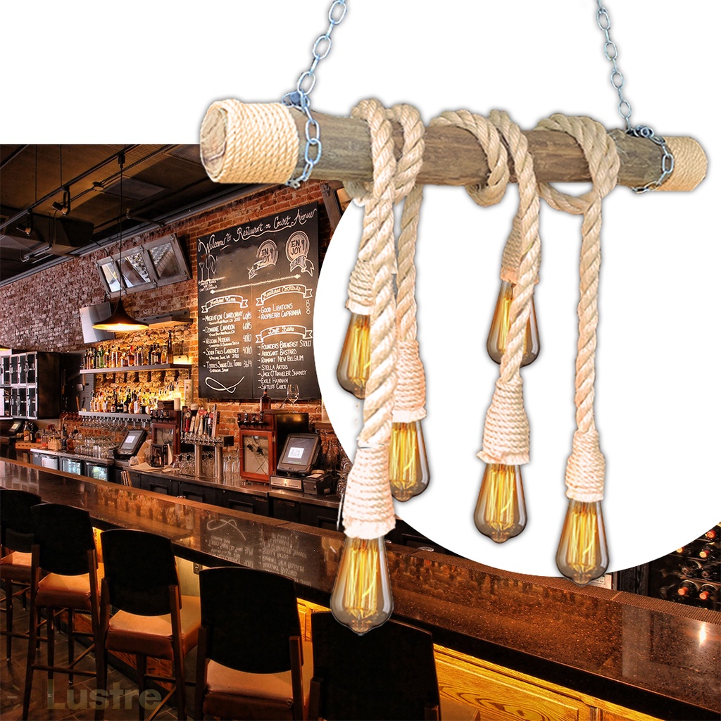 Toco 6 Pernas Corda Sisal Luminária Pendente Lustre De Teto Rústico