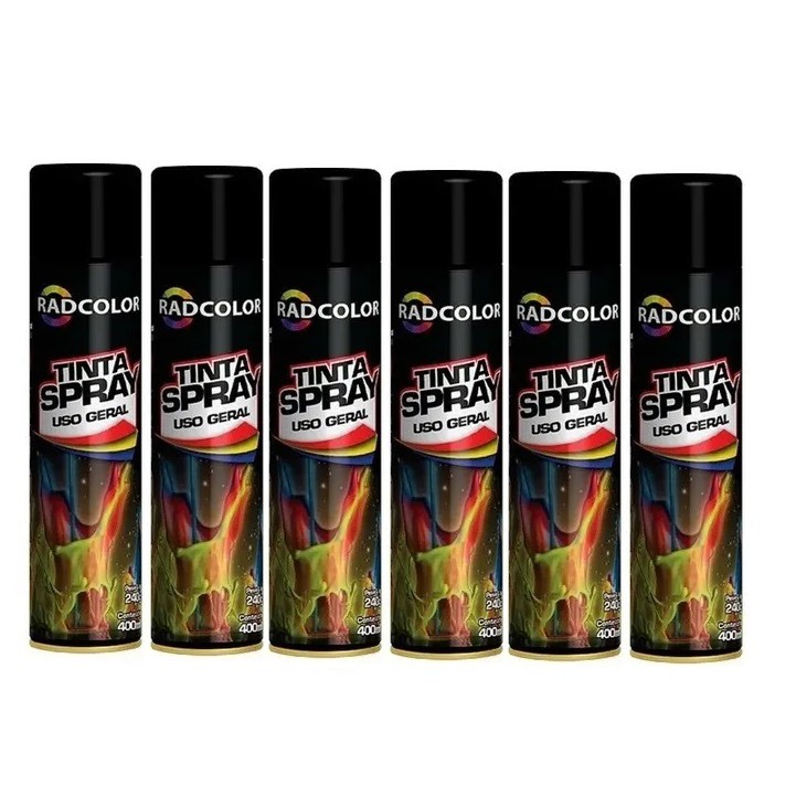 Tinta Spray Radcolor 400ml Preto Brilhante Uso Geral - 06 unidades ...
