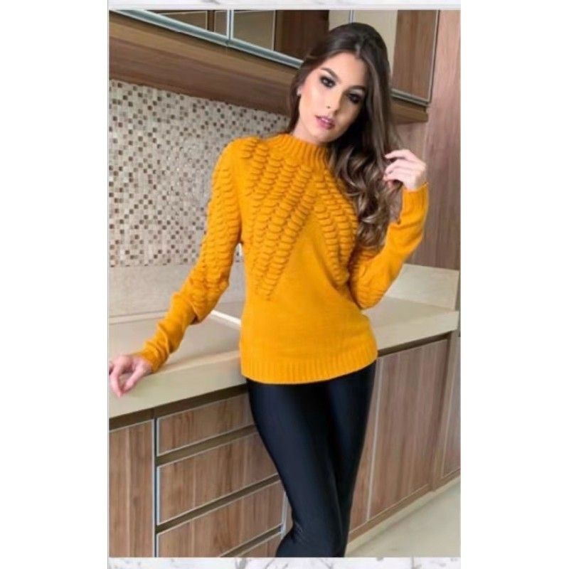 Blusa Feminina Tricot Lã Grossa Ampla De Frio Inverno Quente