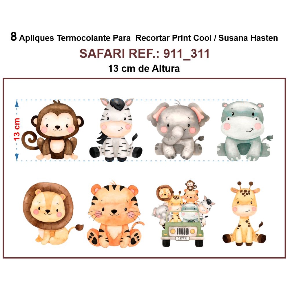 8 Apliques Safari Patches Termocolante Definitivo Para Fraldas Roupas ...