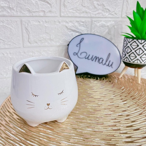 Vaso Cachepot Gato em Cimento Terracota 10cm-Ela Decora