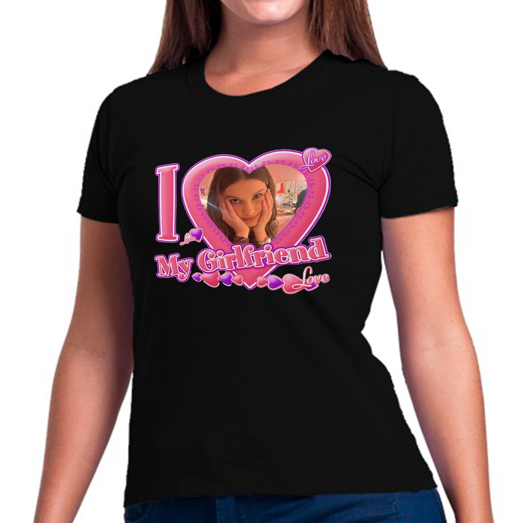 Camiseta Personalizada I Love My Girlfriend/Boyfriend com Sua Foto,  Camiseta Poliéster