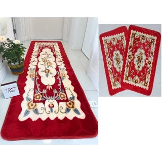 Kit 1 tapete passadeira e 2 tapetes de canto estampado floral, decoração, casa, carpete, promoção