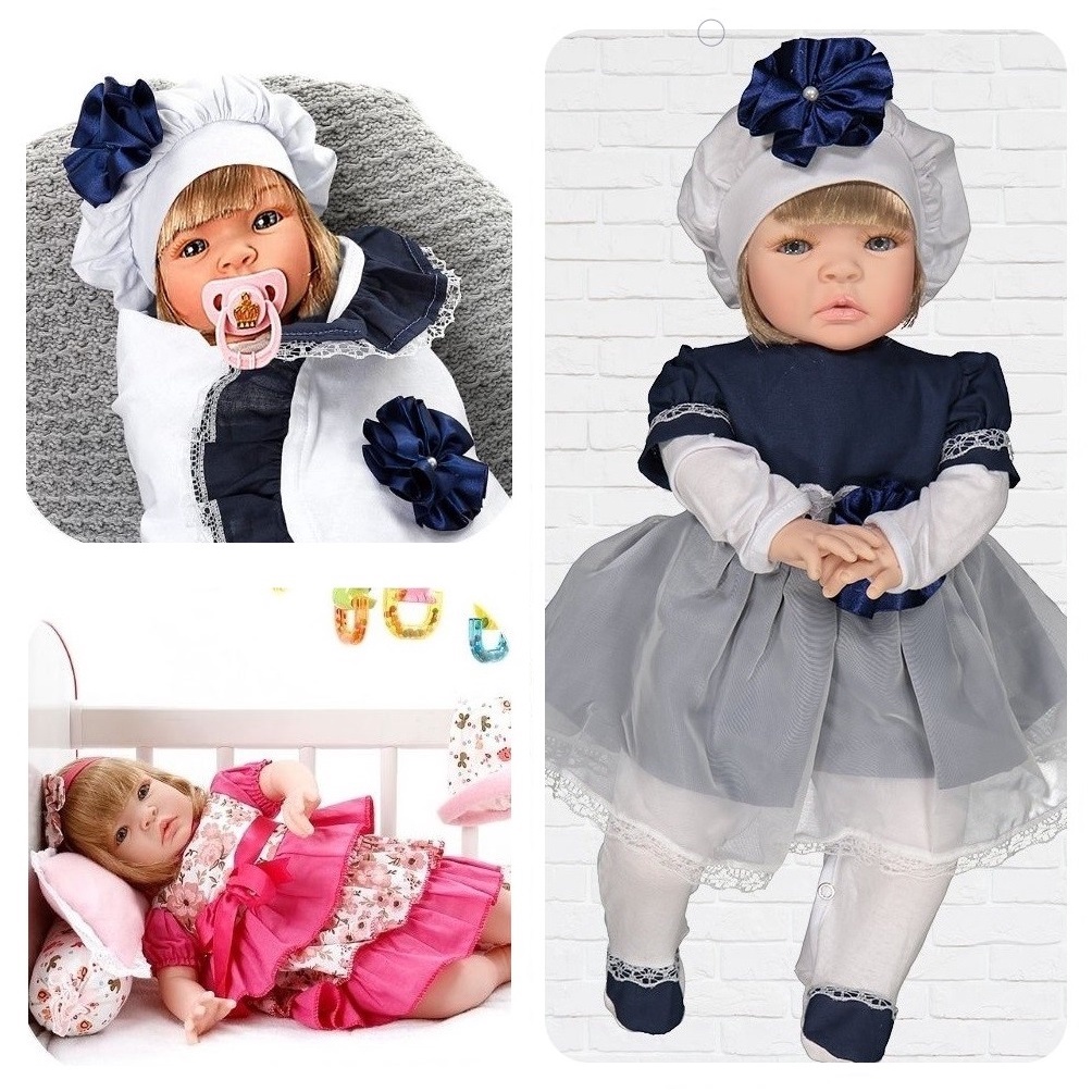 Boneca Bebê Reborn Corpo de Silicone - Baby Menina Vestido Florido