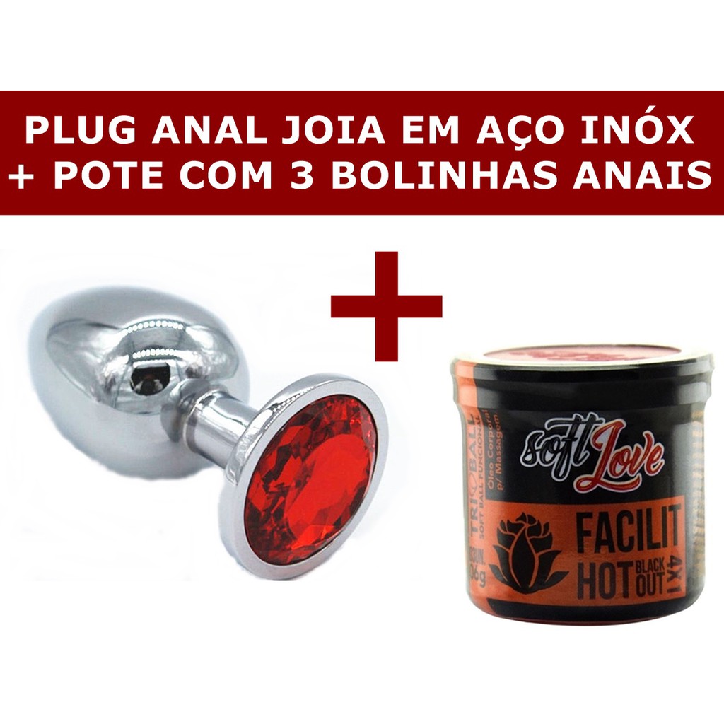 Plug Anal Joia Cromado Inóx + Pote 3 Bolinhas Excitantes Anal Promoção ...