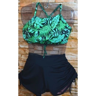 Biquini com Top-Shortinho Sunkini E TOP Cropped Moda Praia