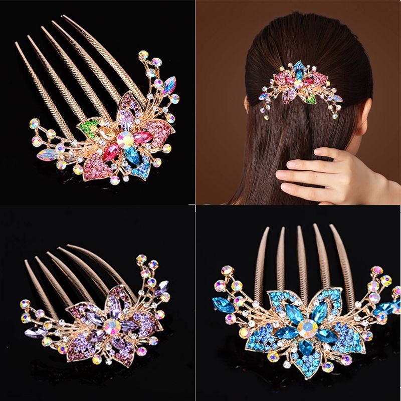 Novos Acessórios Para O Cabelo Pente De Cinco Dentes Em Chapa De Liga De Diamante Rede Rhinestone Red Hairpin Fashion