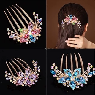 Novos Acessórios Para O Cabelo Pente De Cinco Dentes Em Chapa De Liga De Diamante Rede Rhinestone Red Hairpin Fashion