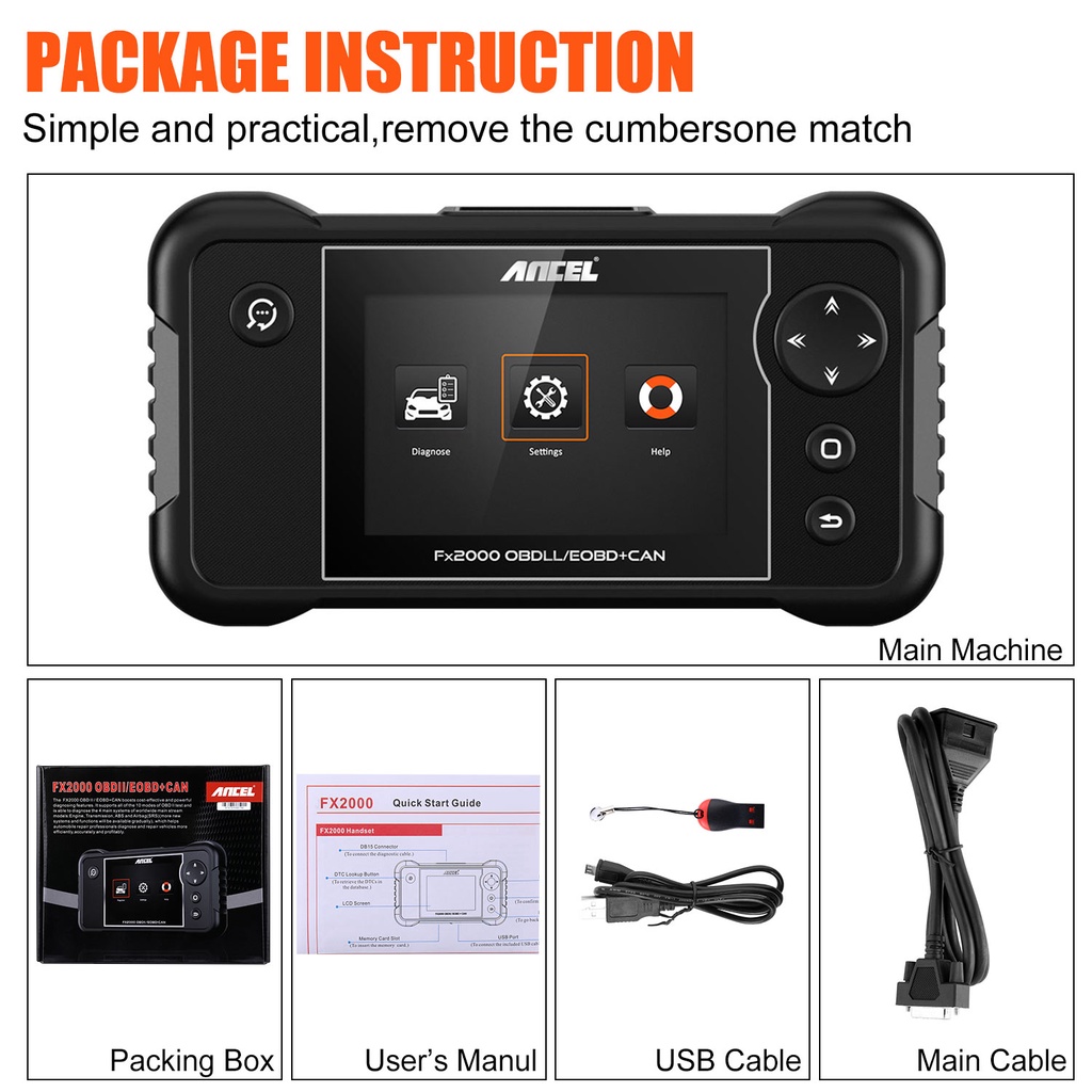 [Enviar do Brasil] Ancel FX2000 OBD2 Scanner automotivo ABS SRS Airbag ...