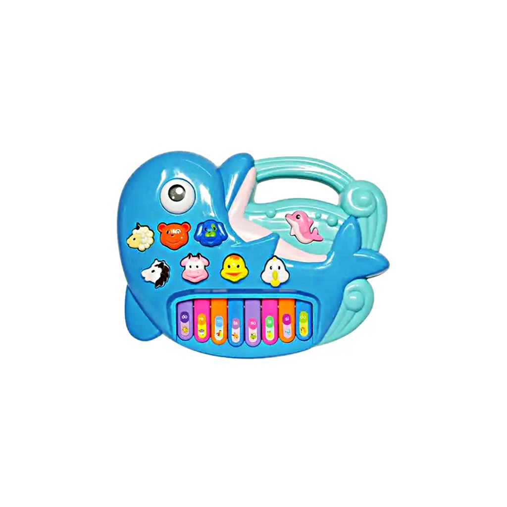 Teclado Infantil Didatico Educativo Para Bebe 1 Ano Golfinho Azul Luzes E  Som Bbr