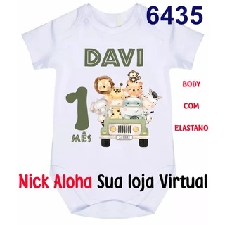 Body Bebê Personalizado Safari Mês De Aniversário Com Nome É Mês Desejado Cód 6435