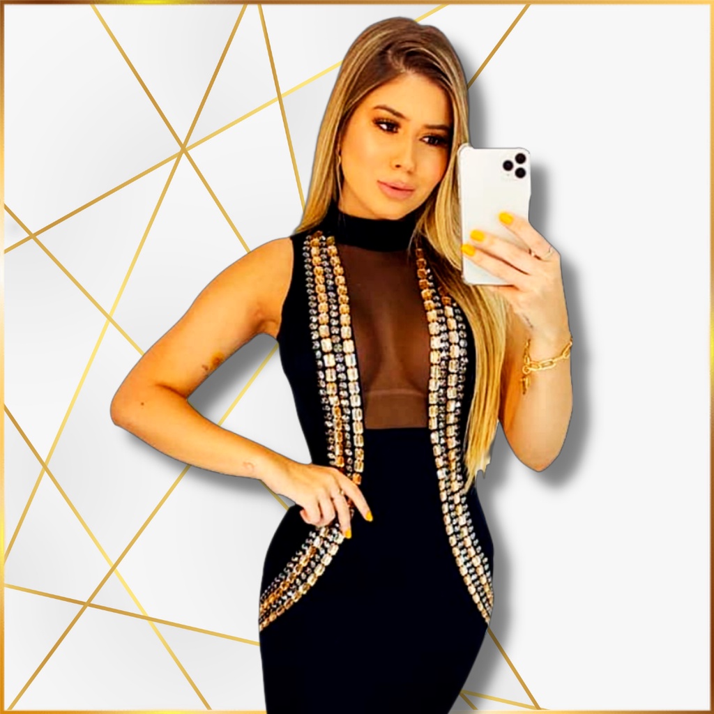 Vestido tubinho hot sale preto com pedraria