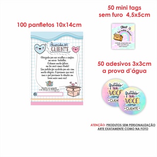 Kit Papelaria Combo Empreendedor Panfletos mimo agradecimento + Mini cartões Tag sem Furo + Adesivos mod 20